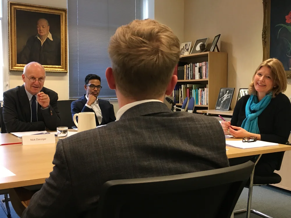 A Fellowship interview taking place at the Churchill Fellowship offices